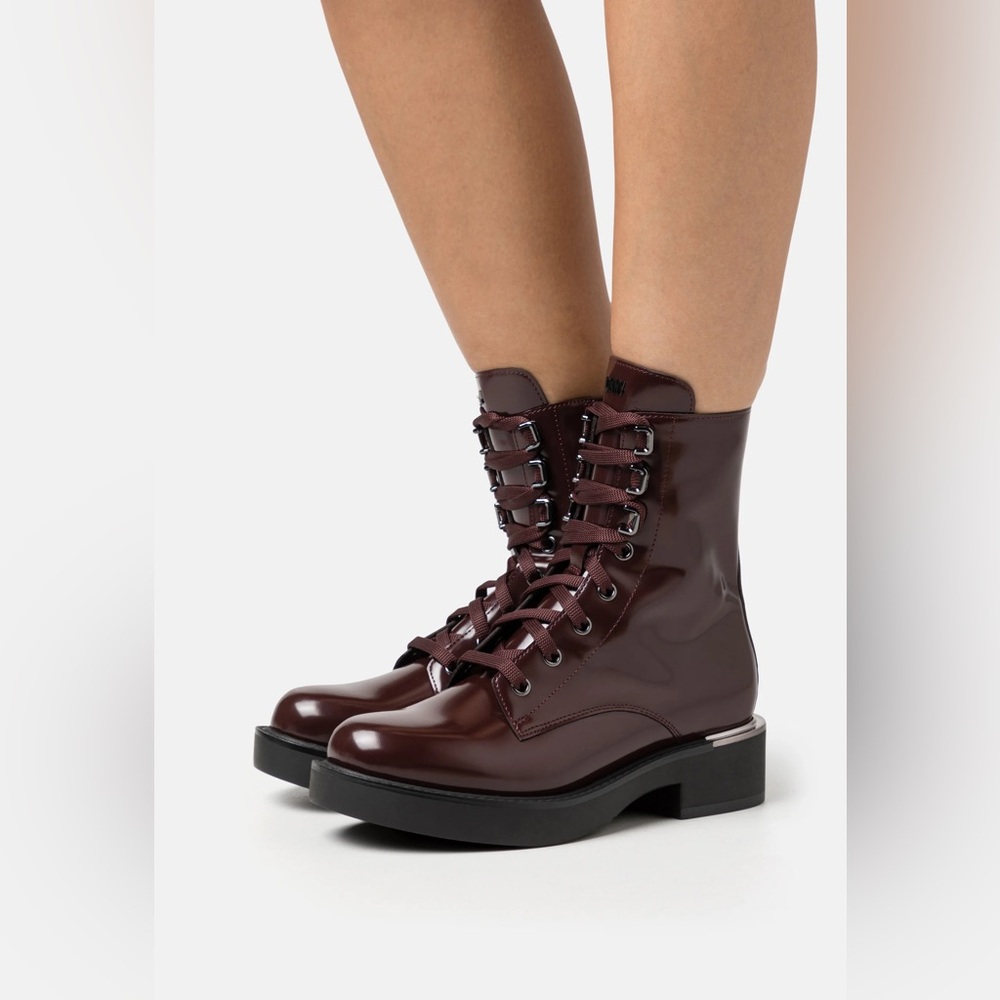 DKNY Bordeaux High-Shine Talma Combat BootNIB Sz 7